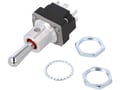 Intrerupator basculant, ON-OFF-ON, 0.1A/28V, 6 pini, DPDT, orificiu montare Ø12.45mm, 2MT2-1