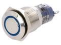 Buton antivandal, ON-(ON), albastru, 24V, IP67, SPDT, M16, orificiu montare Ø16mm, V16-11R-24B-S