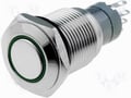Întrerupător antivandal, ON-(ON), 5A, SPDT, IP67, M19, orificiu montare Ø19mm,  V19-11R-12R-S