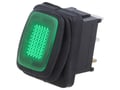 Intrerupator basculant, OFF-ON, 16A, 12VDC, IP65, 3 pini, LED VERDE, orificiu montare 19.8x13mm, R1366B802G