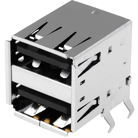 Conector USB A; USB 2.0, soclu, dublu, aurite, TUEA4F4D3B, AMPHENOL