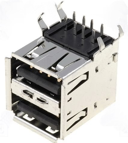 Conector USB-A, soclu, dublu pcb, USBA-2G