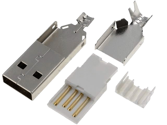 Conector USB-A, mufa pentru lipire cablu, USBA-W