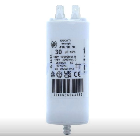 Condensator 30uF, pornire motor 425V, papuc, surub, 416107064, DUCATI