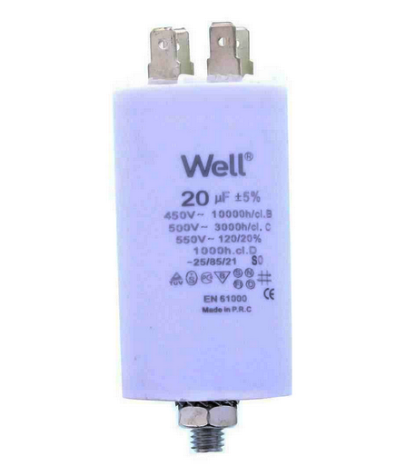 Condensator pornire motor 20uF,  425V, papuc, surub fixare, 416.102.564, DUCATI