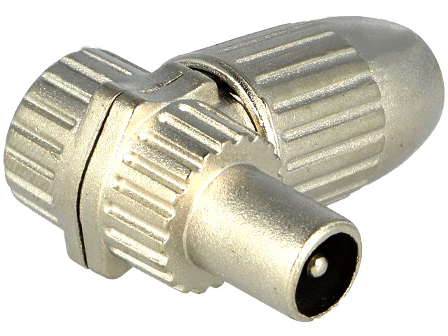 Conector coaxial, in unghi, mufa, 9.5mm, IEC 169-2, tata, ecranat, FA-004