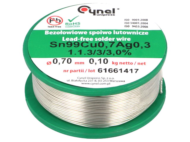Aliaj lipit fara Pb; 0.7mm, Sn99Ag0,3Cu0,7; 100g; SAC0307-0.7/0.1