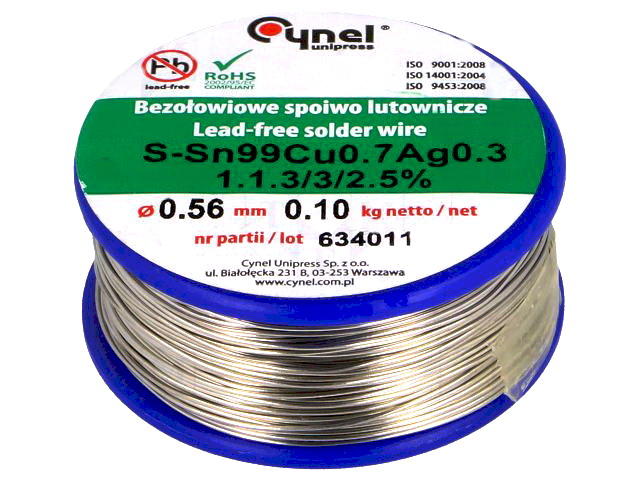 Aliaj lipit fara Pb; 0.56mm, Sn99Ag0,3Cu0,7; 100g; SAC0307-0.56/0.1