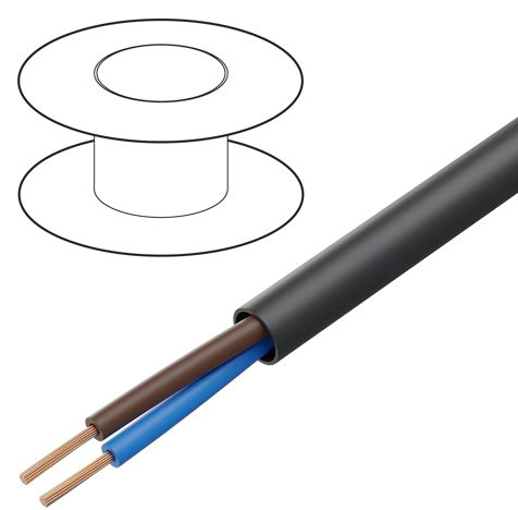 Cablu 2x0.75mm2, OWY, rotund, litat, Cu, cu manta de PVC, negru, 300V, OWY2/0.75BK