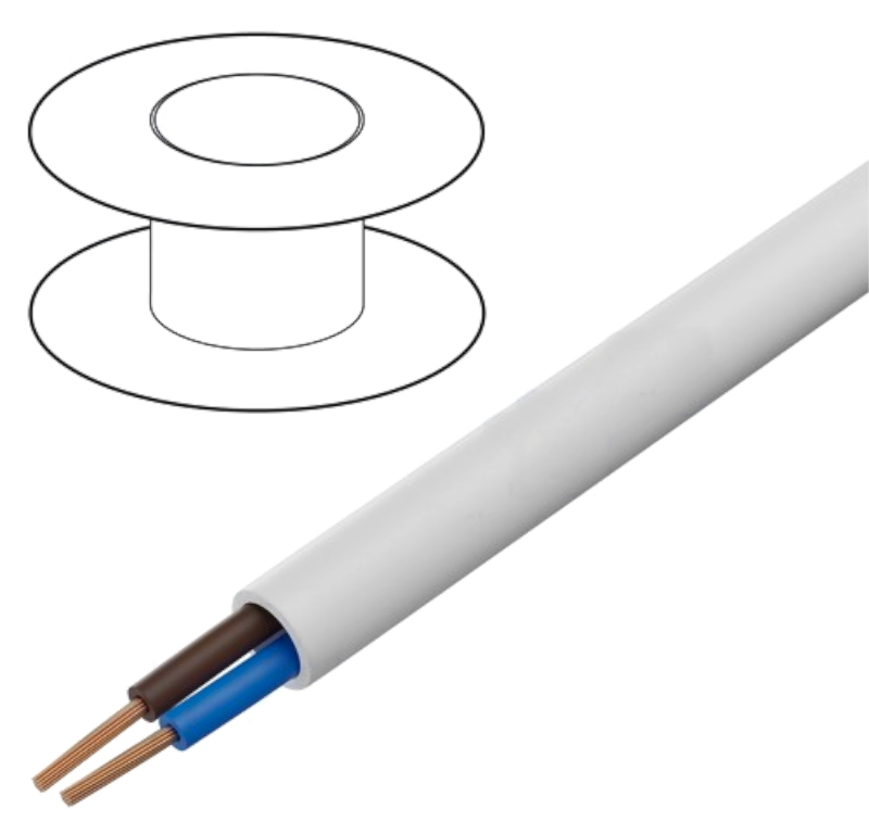 Cablu 2x0.75mm2, OMY, rotund, litat, Cu, cu manta de PVC, alb, 300V, OMY2/0.75-B