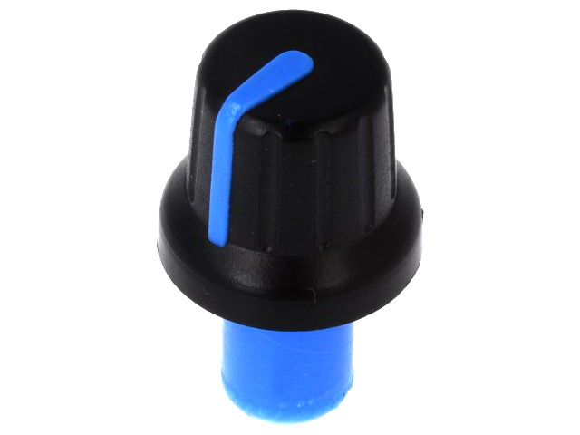Buton plastic potentiometru axial, ax 6mm, Negru-Albastru, crestatura D, GMN-4P-BL