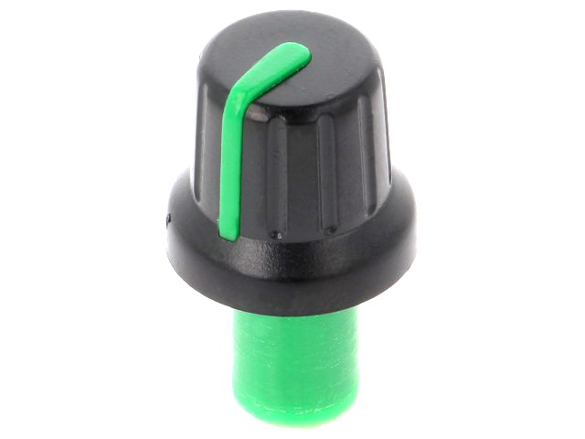 Buton plastic potentiometru axial; ax 6mm, Negru-Verde; GMN-4P-GN