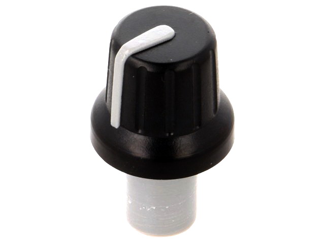 Buton plastic potentiometru axial, Negru-Gri, ax 6mm, crestatura D, GMN-4P1.5-GY