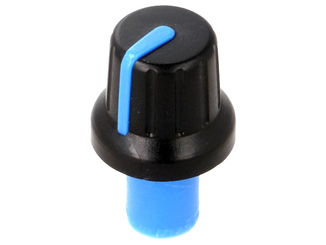 Buton plastic potentiometru axial, 6mm, Negru-Albastru, crestatura D, GMN-4P1.5-BL