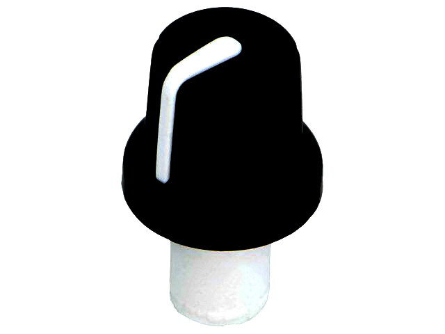 Buton plastic potentiometru axial; Negru-Alb; ax 6mm, crestatura D, GMN-4P1.5-WH