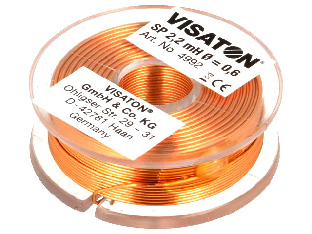 Bobina audio; cu aer; 2.2mH; 2ohmi; Diam.cablu:0.6mm; diam:43mm; SP-2.2MH43-VS