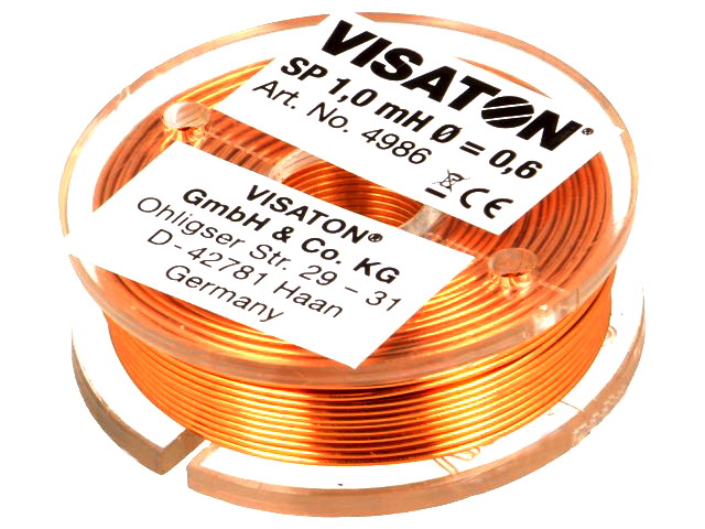 Bobina audio; cu aer; 1mH; 1.3ohmi; Diam.cablu:0.6mm; diam:37mm; SP-1MH37, VISATON