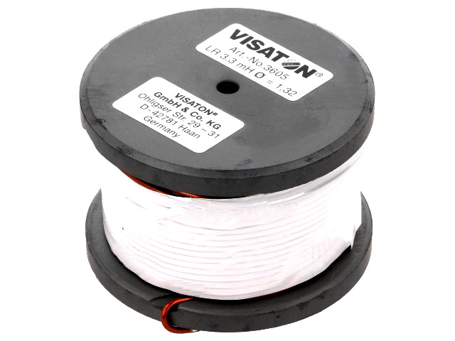 Bobina audio; 3.3mH; 0.25ohmi; 12.1A; Diam.cablu:1.3mm; diam:56mm; LR-3.3MH-VS, VISATON