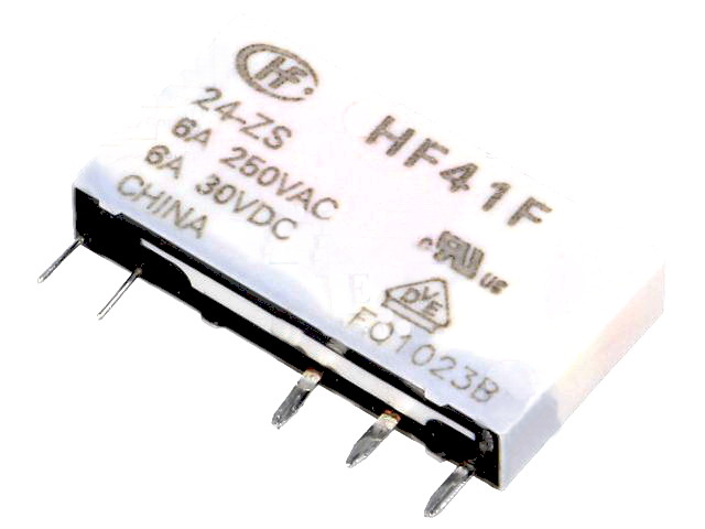 Releu 24VDC, miniatura, slim, SPDT, 6A/250VAC, 6A/30VDC, RM5.04, HF41F/024-ZS
