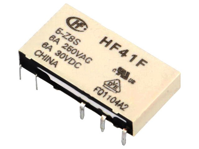 Releu 5VDC, miniatura, SPDT, 6A/250VAC, 6A/30VDC, HF41F/005-Z8S