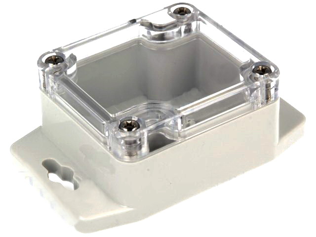 Cutie plastic, gri, IP65, 58x64x35mm, capac transparent, G201CMF