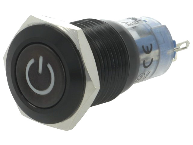 Buton antivandal negru, ON-ON, 2 pozitii, bistabil, SPDT, M16, orificiu montare Ø16mm,V16-21DT-12B-A