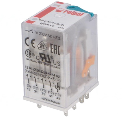 Releu 24VDC, 4PDT, 6A, R4N2014231024WT, RELPOL