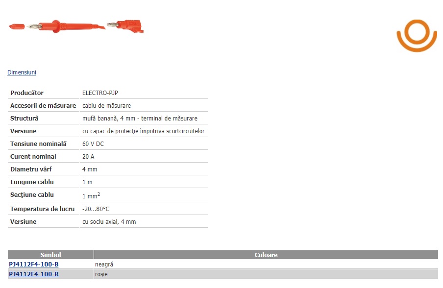Cablu test, negru, 20A, 1m, PJ4112F4-B