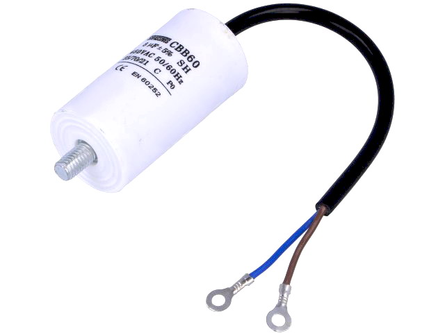 Condensator motoare 8uF, 450VAC, 35x65mm, papuc, surub, CBB60G-8/450, SR Passives