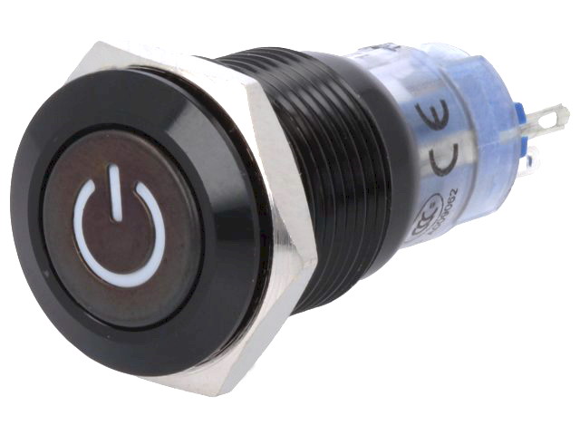 Buton antivandal, ON-ON, albastra, 24V AC/DC, IP40, SPDT, M16, orificiu montare Ø16mm, V16-21DT-24B-A