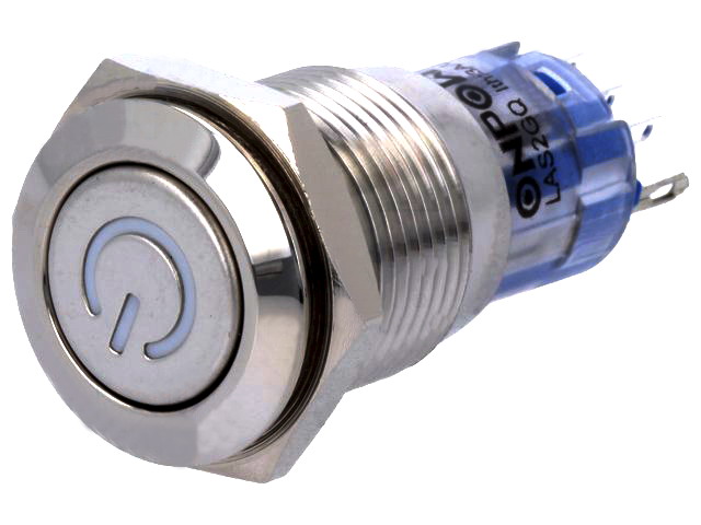 Buton antivandal, ON-(ON), galben, 12V AC/DC, IP40, SPDT, M16, orificiu montare Ø16mm, V16-11DT-12Y-S