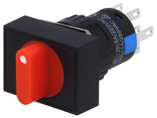 Intrerupator rotativ, OFF-ON-ON, ON-ON-OFF, rosie, 3A/220V, orificiu montare Ø16mm, V16-11XAJ-3-12R