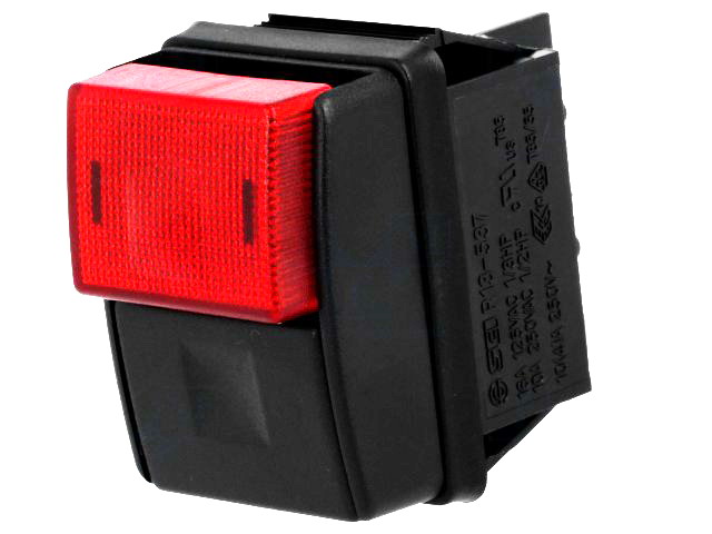 Intrerupator apasare, push, DPST, OFF-ON, 10A, negru/rosu, orificiu montare 30.4 x 22.2mm, R13-537B-01-B/R