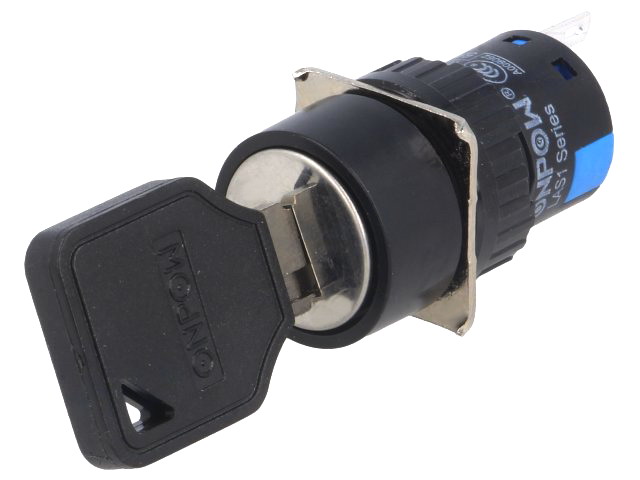 Intrerupator cu cheie, SPDT, ON-OFF, 0.5A, orificiu montare Ø16mm, V16-KEY-AY-2