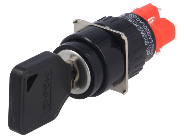 Comutator rotativ, cu cheie, SPDT, ON-OFF, orificiu montare Ø16mm, V16-KEY-2