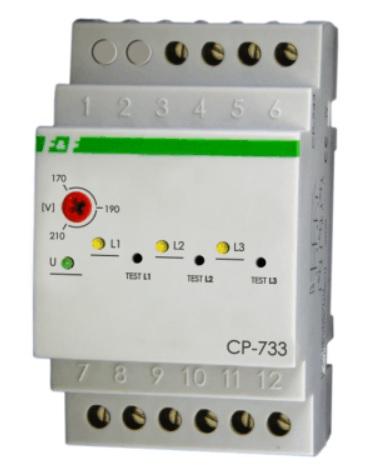 Releu protectie tensiune, trifazat, scadere, crestere, tensiune, 3x50-450VAC, 3x8A, NC, CP-733