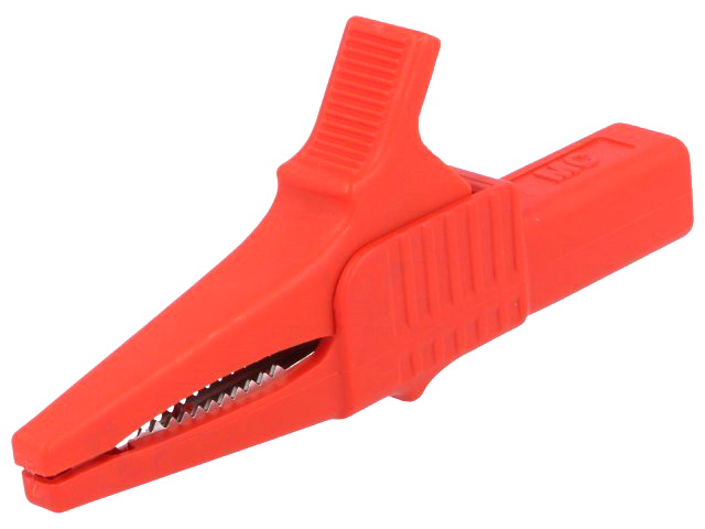 Crocodil 1KV, izolat, soclu banana 4mm, 32A, 1KV DC, rosu, XKK-1001-22