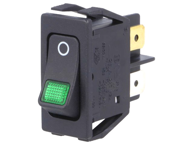 Comutator basculant, OFF-ON, 16A, 4 pini, SPST, iluminare, orificiu montare 27.2x12.2mm, 1555.3108, Marquardt