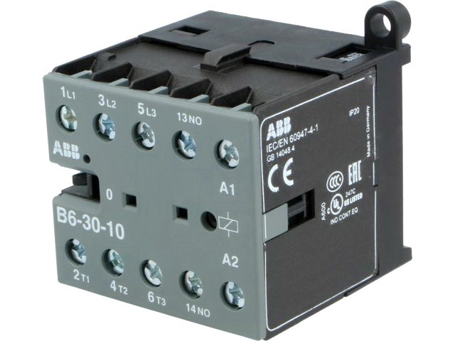 Contactor mini, 6A, 220VAC, 3xNO, auxiliar NO, B6-30-10-80, ABB