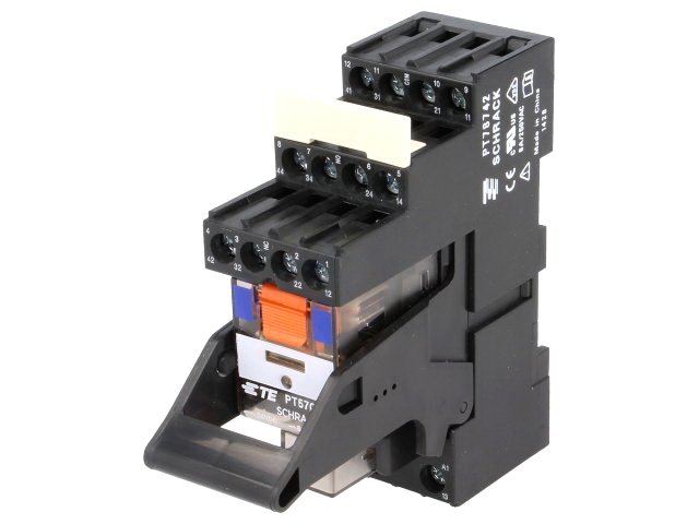 Releu 24VDC, sina, 6A, releu intermediar, 4PDT, PT5L7LC4, TE Connectivity