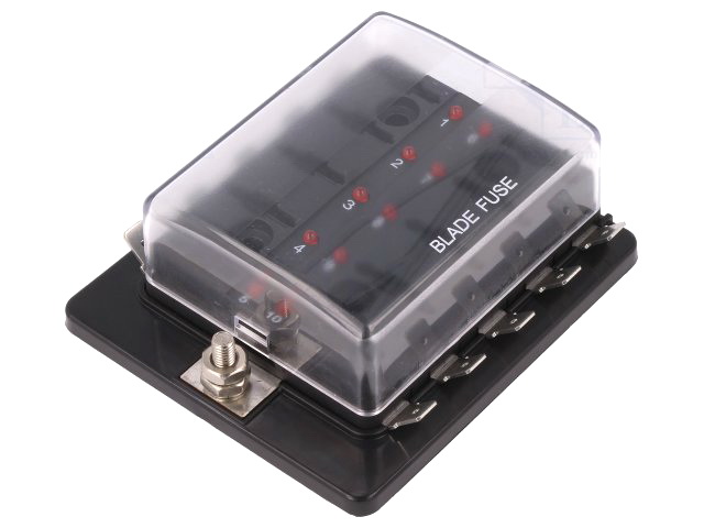 Cutie suport sigurante auto, 19mm, 30A, 32V, 10 pozitii, LED, R3-76-01-3L110