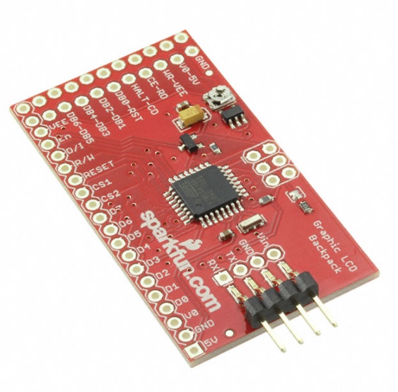 Adaptor serial LCD, Serial GRAPHIC LCD adapter, ATmega168 , LCD-09352, SPARKFUN