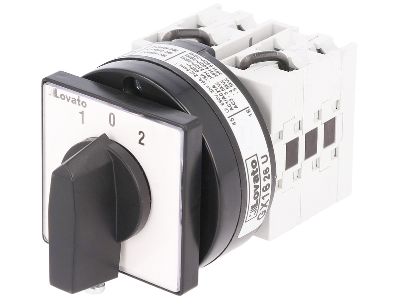 Intrerupator 16A, cu came, 3 pozitii, 16A, (1)-0-(2), cu revenire, GX1626U,  LOVATO ELECTRIC