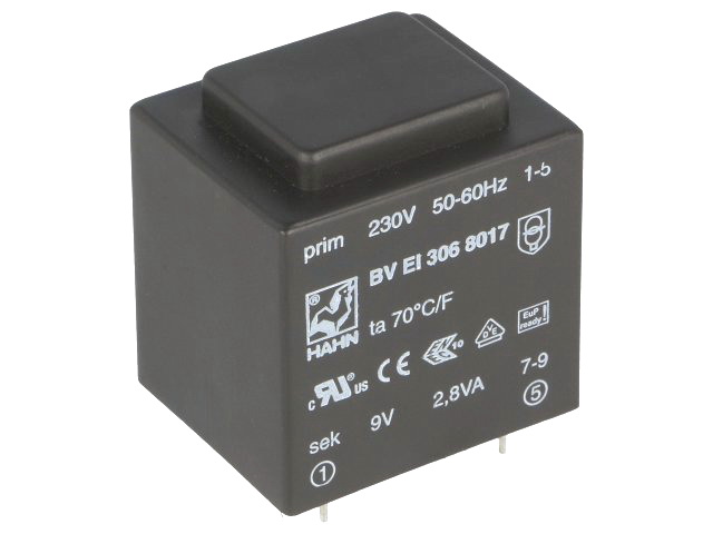 Transformator 9V, pcb, 311mA, 2.8VA, BVEI3068017, HAHN