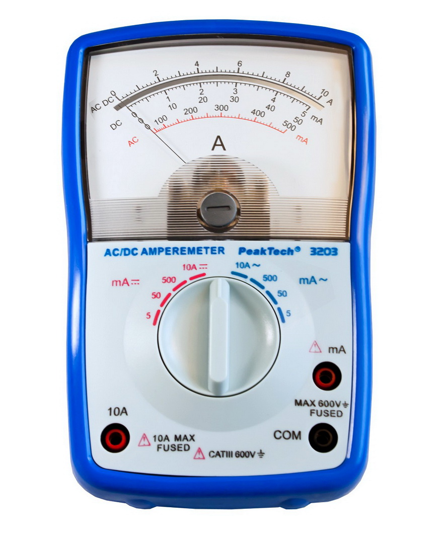 Ampermetru analogic, curent: 5mA/50mA/500mA/10A, AC, DC, didactic, P3203, PEAKTECH