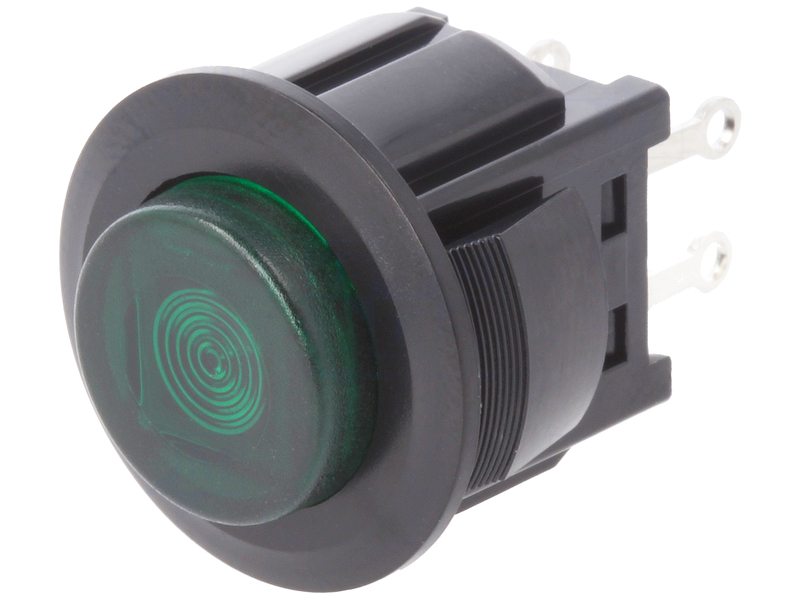 Push-buton, bistabil, rotund, 3A, OFF-ON, SPST-NO, verde, orificiu montare Ø16.9mm, DS-664K-C-L-S-K-TG, MIYAMA