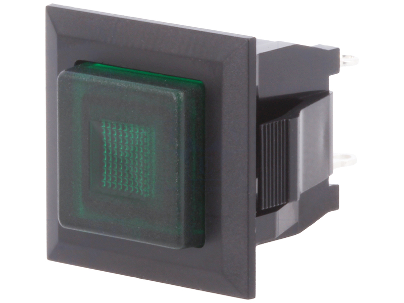 Push buton, bistabil, patrat, 3A, OFF-ON, SPST-NO, verde, orificiu montare 16x14mm, DS-664K-S-L-S-K-TG, MIYAMA