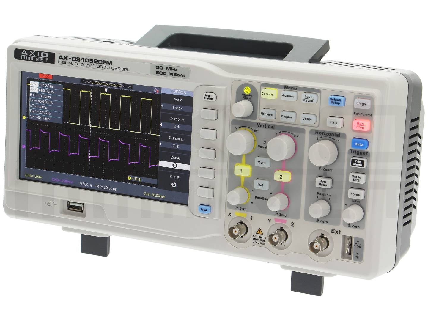 Osciloscop digital, color, 50MHz, 2 canale, USB, LAN, AX-DS1052CFM