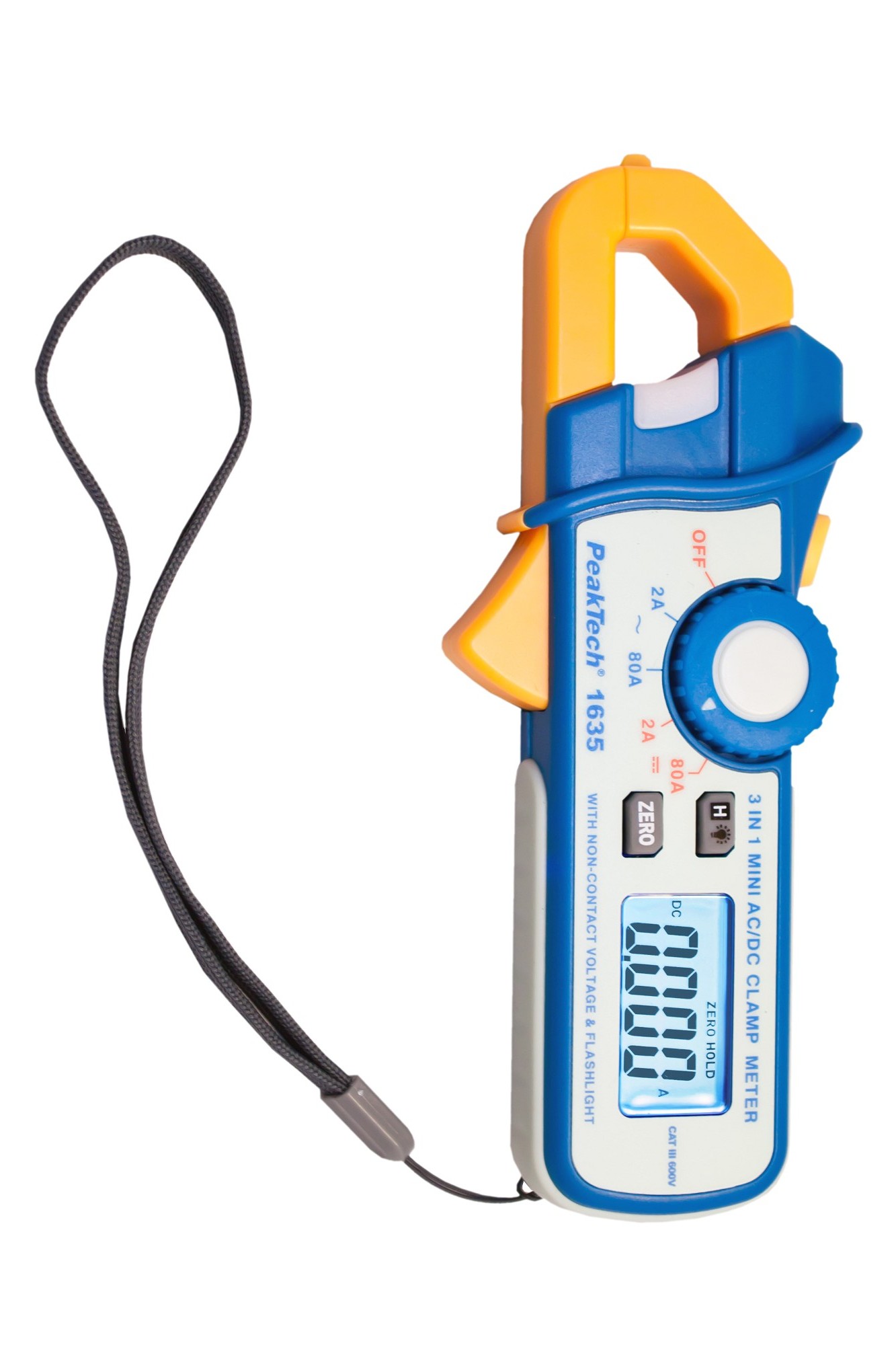 Cleste curent, 0-2A, 2-80A, AC/DC, detector tensiune 100-600VAC, P1635, PeakTech