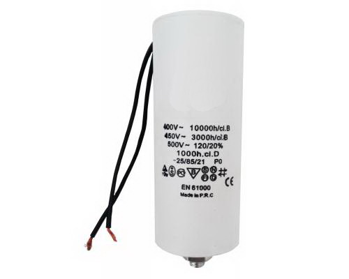 Condensator pornire motor 45uF, 400V, terminal fir, surub, MOTCAP-45UF-WR